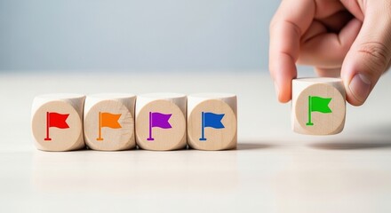 Business progress tracking concept with milestone flags and final goal