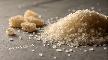 Macro photograph of rough sugar with uneven texture