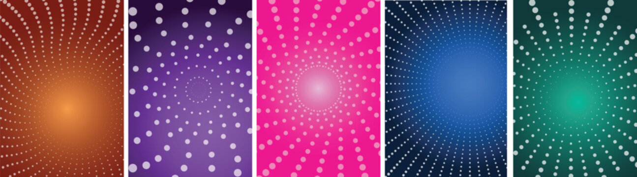 vector radial halftone dot pattern with colorful gradient circles abstract design.