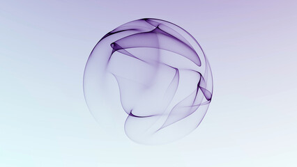 Light abstract purple particle sphere on white background with soft flowing layers. Minimal digital orb with smooth translucent structure and calm futuristic atmosphere.