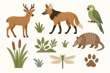 Paraguayan wildlife vector icons gentle organic flat style 