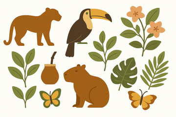 Fototapeta premium Paraguayan flora and fauna vector icons organic flat style