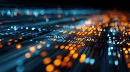 Abstract digital rendering blue and orange dots in blurred motion