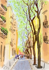 city street in the morning