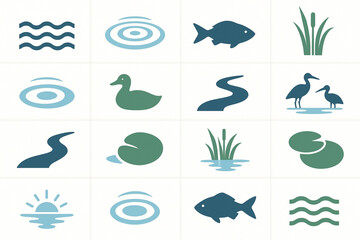 Paraguayan rivers and wetlands vector icons smooth flat style