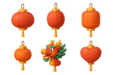 Festive lantern collection with dragon and heart designs for holiday decoration and celebration