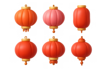 Colorful cartoon lantern icon set for holiday decoration and festive design projects