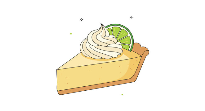 A delicious slice of key lime pie topped with fluffy whipped cream and a fresh lime garnish, in a vibrant illustration style.