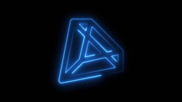 Blue Neon Outline of a Geometric Diamond Shape on Black Background jewel