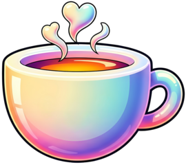Vibrant steaming cup of colorful coffee with heart steam