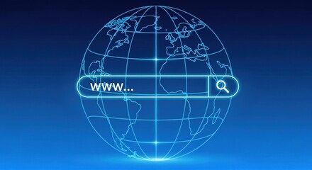Global internet search bar on digital world map background, web browsing and online search concept, global connectivity, information access and digital technology
