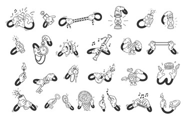 Obraz premium Classic Cartoon Mascot Hands with Objects, Vintage Vector Illustrations