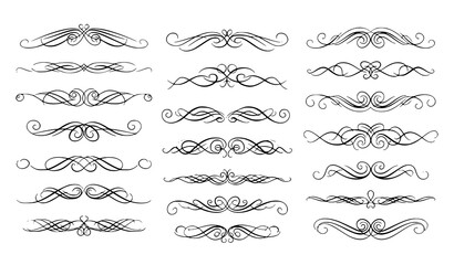 Obraz premium Decorative calligraphic swirls and divider vector set for wedding invitations