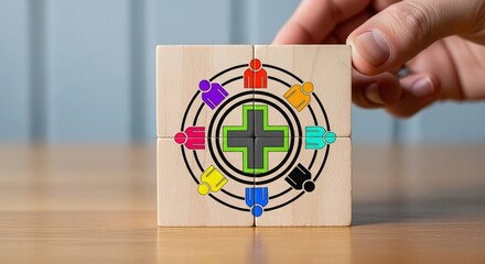 Business integration concept with teamwork icons and medical cross
