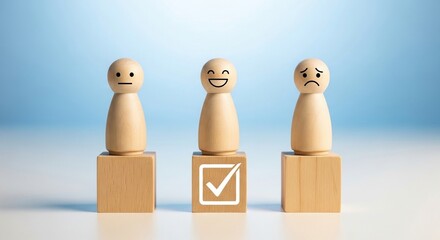 
Customer satisfaction rating with wooden figure and checkbox