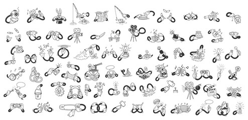 Naklejka premium Retro Cartoon Comic Hands Set, Vintage Mascot Character Actions and Gestures.