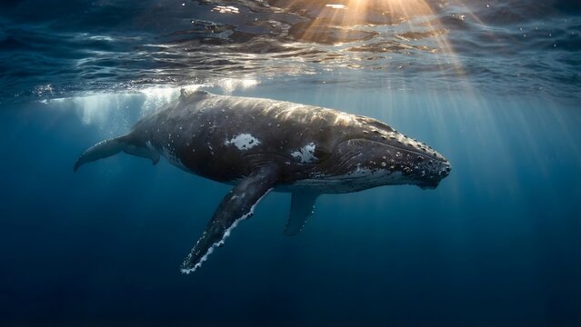 Humpback Whale Swimming in Open Ocean
