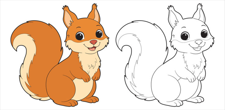 Cute Squirrel  Cartoon Coloring Page for Kids