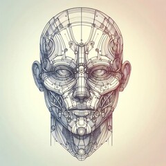 Robotic Head Line Art Illustration
