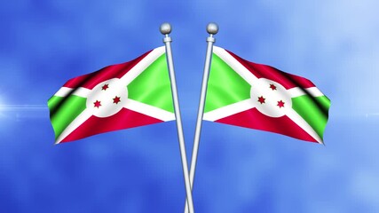 Burundi Crossed Flags Waving in Blue Sky Loop Animation | Realistic 3D National Flag Background