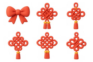 Decorative knot icons with elegant red and gold designs for ornamentation and crafting projects