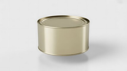 Blank metallic food can mockup floating against a clean white background perfect for product branding and packaging design