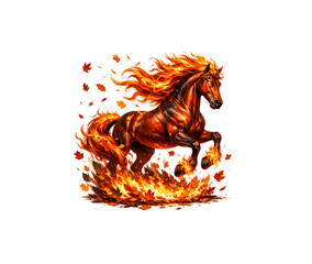 Fiery Horse with Flaming Mane and Hooves Isolated on Transparent Background