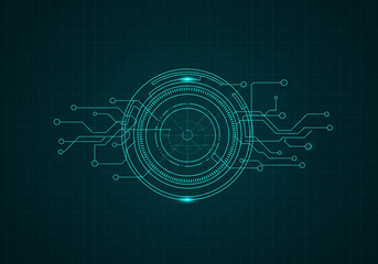 Digital Interface: Futuristic tech with a glowing circular design, featuring interconnected lines and intricate patterns, on a dark backdrop.