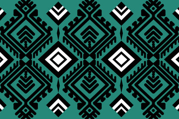 tribal pattern, ethnic textile, geometric fabric, diamond motif, green background, black and white accents, seamless pattern, folk art style, vector illustration