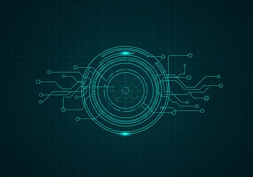 Digital Interface: Futuristic tech with a glowing circular design, featuring interconnected lines and intricate patterns, on a dark backdrop. - Powered by Adobe