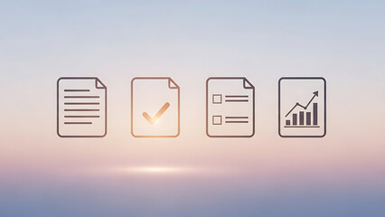 Four smartphone screens displaying business concepts like checklists confirmation charts and growth metrics