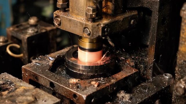 Medium shot capturing conical deep drawing showcasing gradual tapering and shaping of hollow metal components.