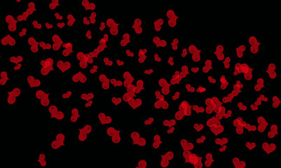 Vibrant red hearts scattered randomly against a dark background creating a romantic and festive atmosphere perfect for valentine's day or anniversary celebrations.