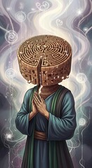 Mystical Being with Labyrinthine Head and Focused Hands.