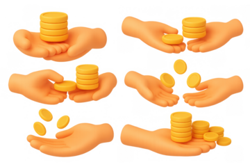 Hand holding gold coins illustration for financial concepts and applications