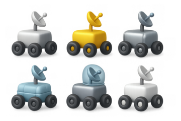 Cartoon rover icons for space exploration design and app interfaces