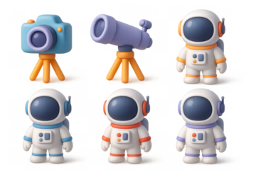 Cartoon space explorers with telescope and camera for creative kids' illustrations
