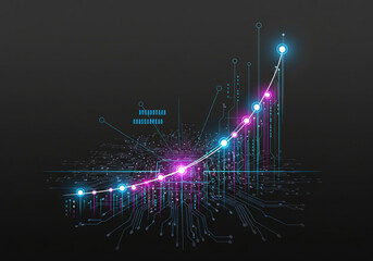 Digital Ascent: A vibrant visual depicts a technological progress, illustrating growth and advancement, with a circuit board graphic background.