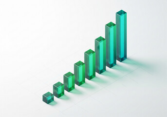 Rising Graph of Growth: A modern, sleek visualization of an ascending bar graph, rendered in vibrant green, symbolizes growth, progress, and statistical trends.