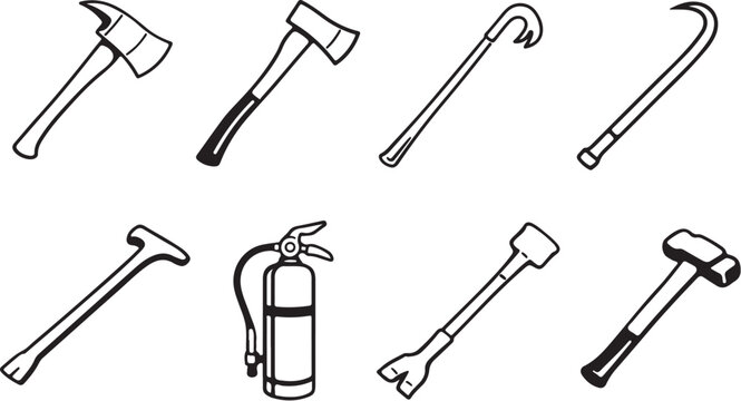 Firefighter Hand Tools Line Art Icons Set eps