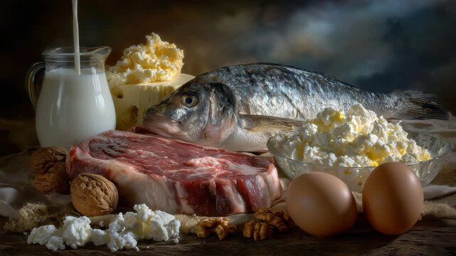 30A dramatic tableau of raw and cooked proteins