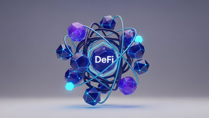 Decentralized Finance DeFi 3D Illustration Concept.