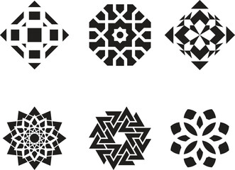 Fototapeta premium Geometric mandala icons set, abstract ornamental symbols, modern design 