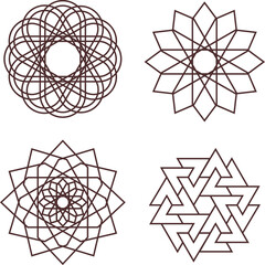 Fototapeta premium Sacred geometry mandala icons set, circular line art symbols 