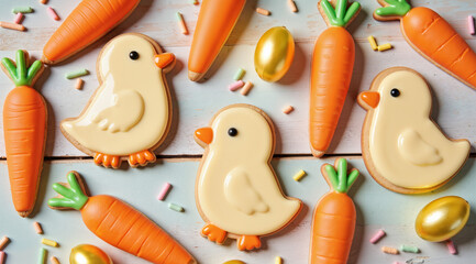 Easter Chick Cookies Decorated as Carrots &ndash; Festive Sugar Cookies with Icing for Holiday Baking Blogs and Spring Celebration Content