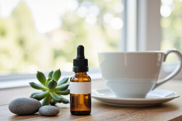 Amber Essential Oil Roller Bottle with Blank Label &ndash; Holistic Wellness Tool for ADHD and Anxiety Management Concepts