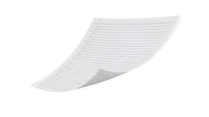 Single Lined Notebook Paper Sheet Floating on White Background