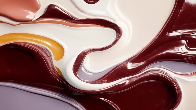 Elegant and smooth themed abstract texture  glossy waves of brown, white, and yellow colors. Vibrant liquid texture.Delicious background of swirling liquid chocolate, caramel, and vanilla cream