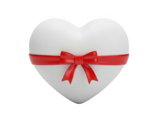 White heart with red ribbon isolated on transparent background