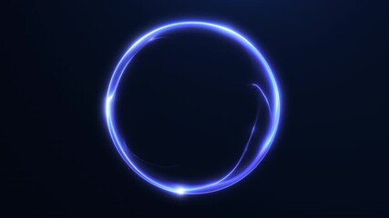 Looped abstract neon energy orb with glowing blue plasma ring and smooth light flow. Futuristic digital sphere animation for sci-fi visuals, technology backgrounds, interfaces, VJ loops